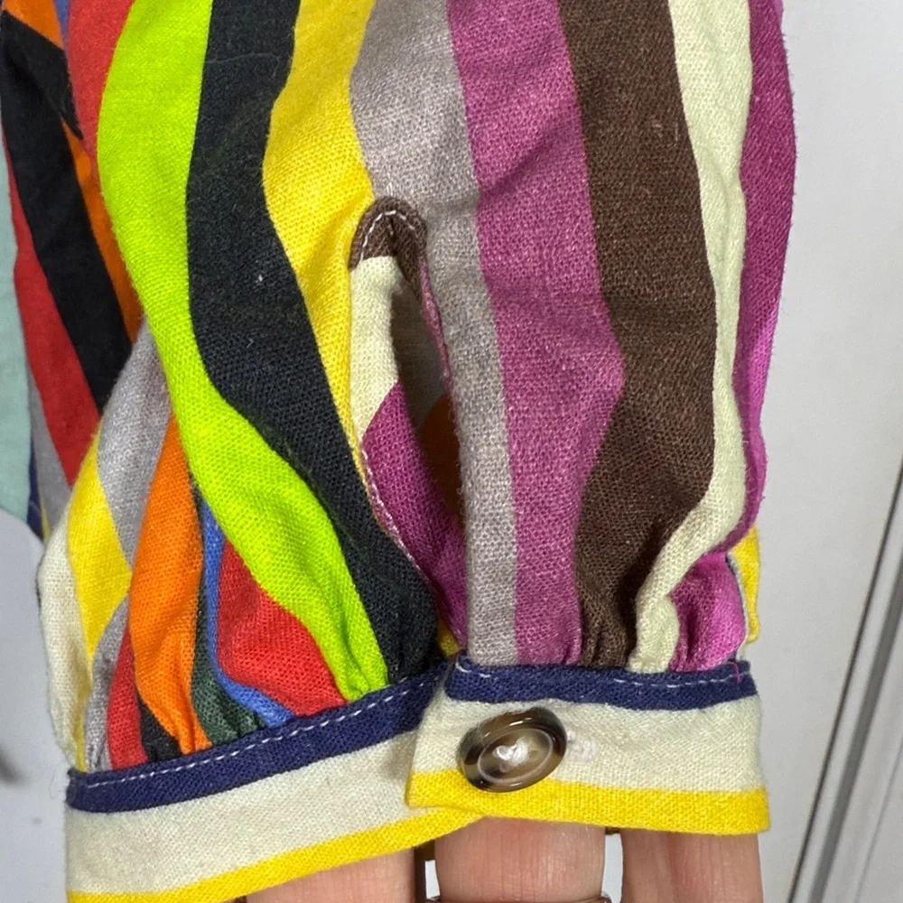 LPA Rainbow Stripe Tie Front Crop Top Short Sleeve W2192 Sz XXS